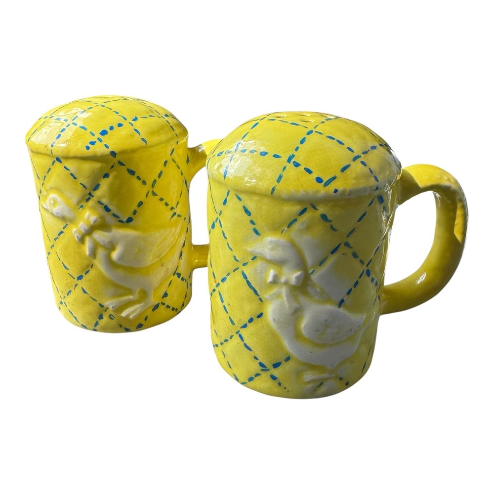 Vintage Yellow‎ Goose Salt & Pepper Shakers Quilted Cottagecore Kitchen Decor